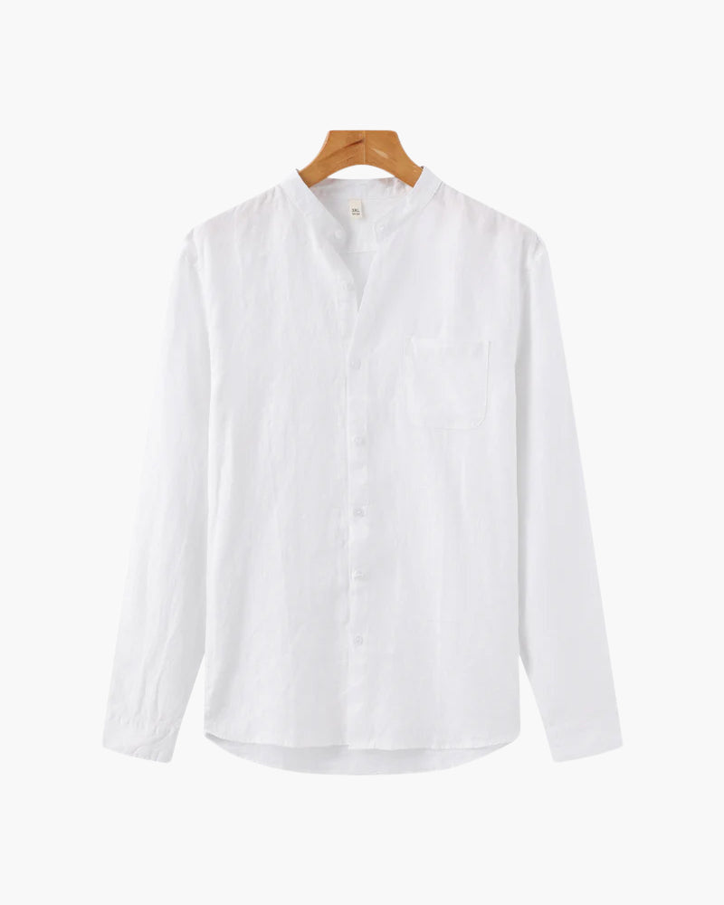 Men's Long-Sleeve Pocket Shirt with a Curved Hem - White