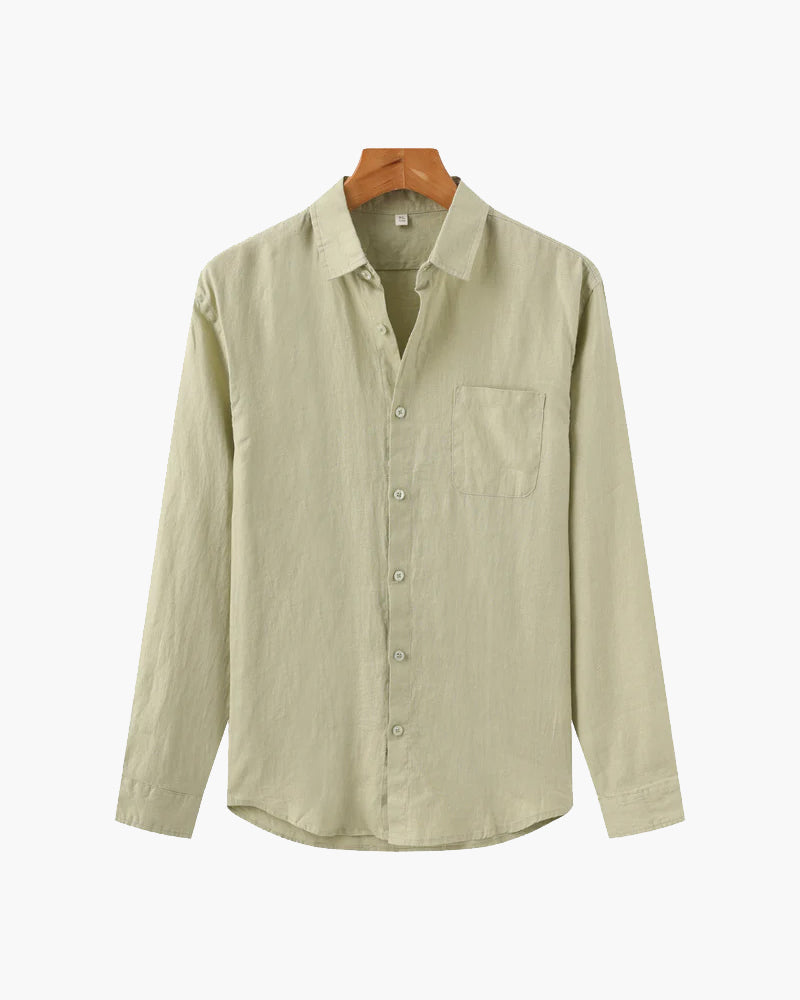 Men's Long-Sleeve Pocket Shirt with a Curved Hem - Mint Green