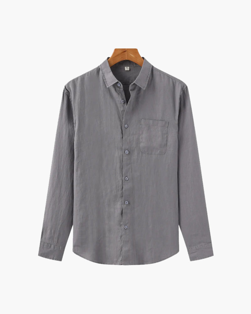 Men's Long-Sleeve Pocket Shirt with a Curved Hem - Grey