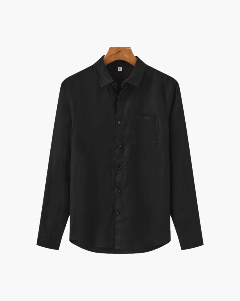Men's Long-Sleeve Pocket Shirt with a Curved Hem - Black