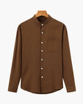 Men's Mandarin-Collar Shirt with a Chest Pocket - Brown