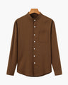 Men's Mandarin-Collar Shirt with a Chest Pocket - Brown