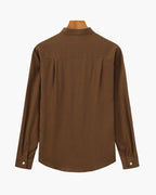 Men's Mandarin-Collar Shirt with a Chest Pocket - Brown