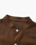 Men's Mandarin-Collar Shirt with a Chest Pocket - Brown