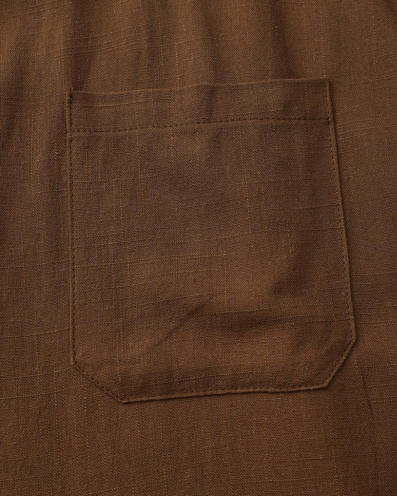 Men's Mandarin-Collar Shirt with a Chest Pocket - Brown