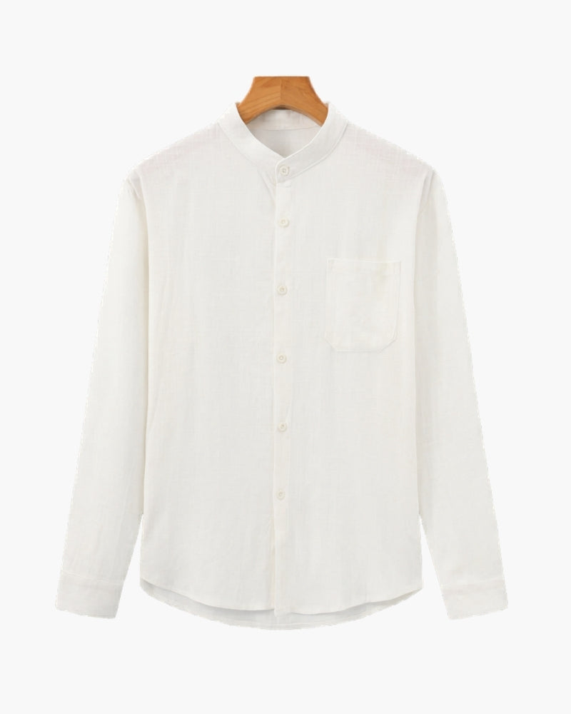 Men's Mandarin-Collar Shirt with a Chest Pocket - White