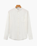 Men's Mandarin-Collar Shirt with a Chest Pocket - White
