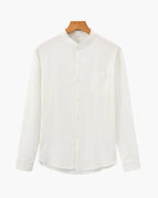 Men's Mandarin-Collar Shirt with a Chest Pocket - White