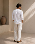Men's Mandarin-Collar Shirt with a Chest Pocket - White