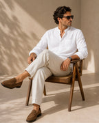 Men's Mandarin-Collar Shirt with a Chest Pocket - White