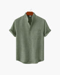 Men's Mandarin-Collar Short-Sleeve Shirt with Pocket - Green