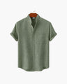 Men's Mandarin-Collar Short-Sleeve Shirt with Pocket - Green