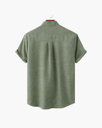 Men's Mandarin-Collar Short-Sleeve Shirt with Pocket - Green