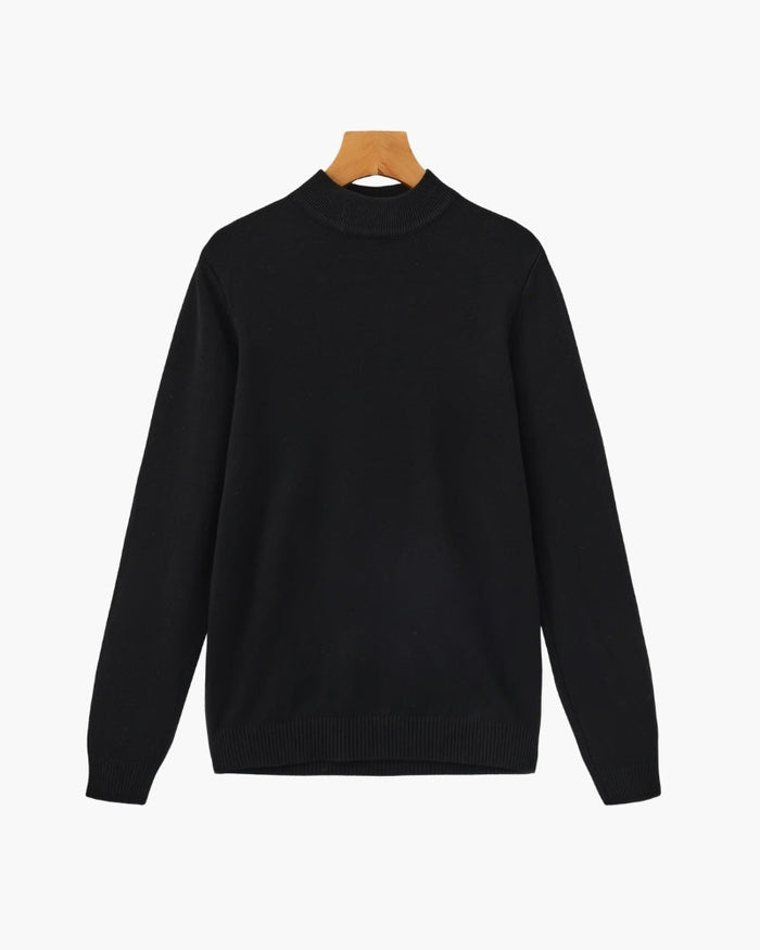 Men's Mock-Neck Jumper with Ribbed Edges and Cuffs