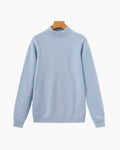 Men's Mock-Neck Jumper with Ribbed Edges and Cuffs - Sky Blue