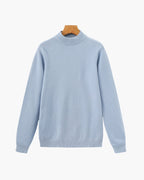 Men's Mock-Neck Jumper with Ribbed Edges and Cuffs - Sky Blue