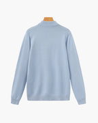 Men's Mock-Neck Jumper with Ribbed Edges and Cuffs - Sky Blue