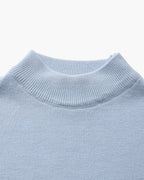 Men's Mock-Neck Jumper with Ribbed Edges and Cuffs - Sky Blue