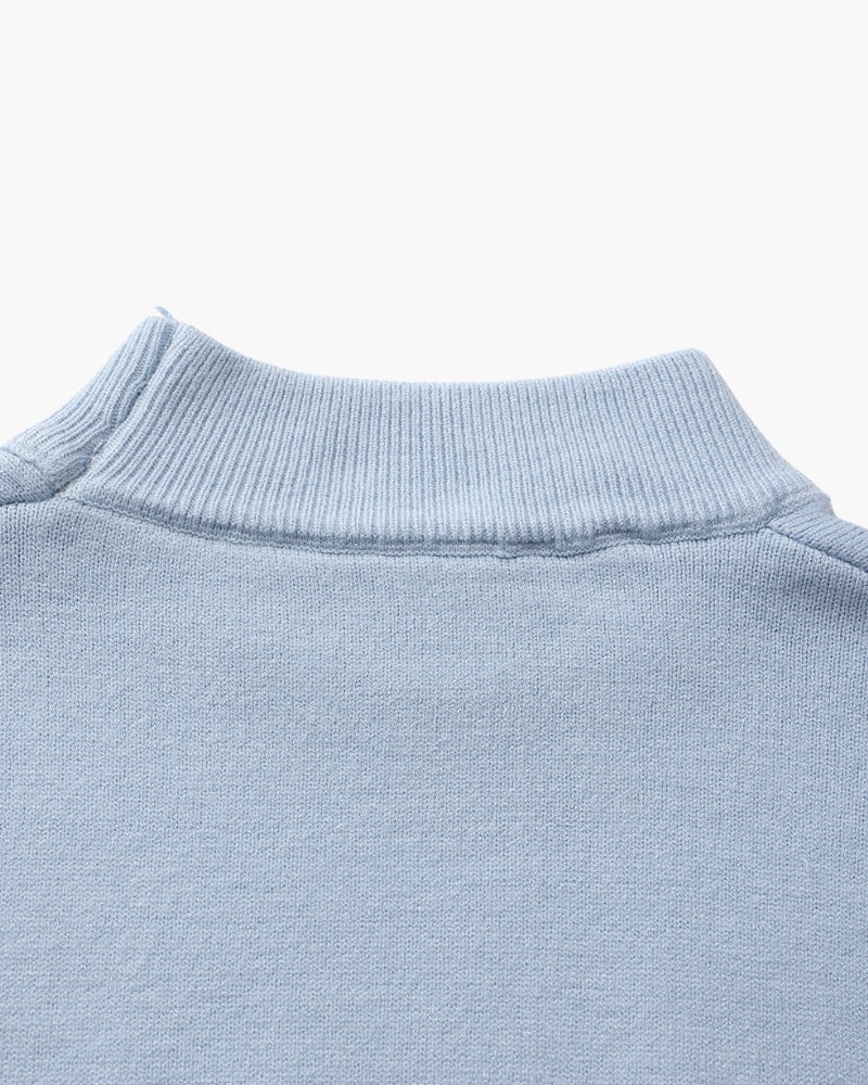 Men's Mock-Neck Jumper with Ribbed Edges and Cuffs - Sky Blue