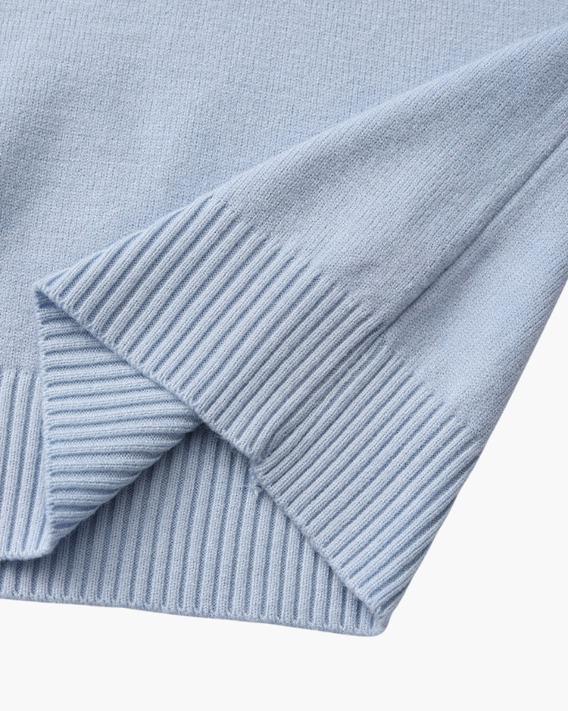 Men's Mock-Neck Jumper with Ribbed Edges and Cuffs - Sky Blue