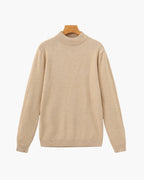 Men's Mock-Neck Jumper with Ribbed Edges and Cuffs - Beige