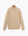 Men's Mock-Neck Jumper with Ribbed Edges and Cuffs - Beige