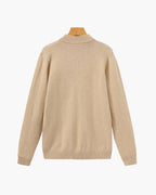 Men's Mock-Neck Jumper with Ribbed Edges and Cuffs - Beige