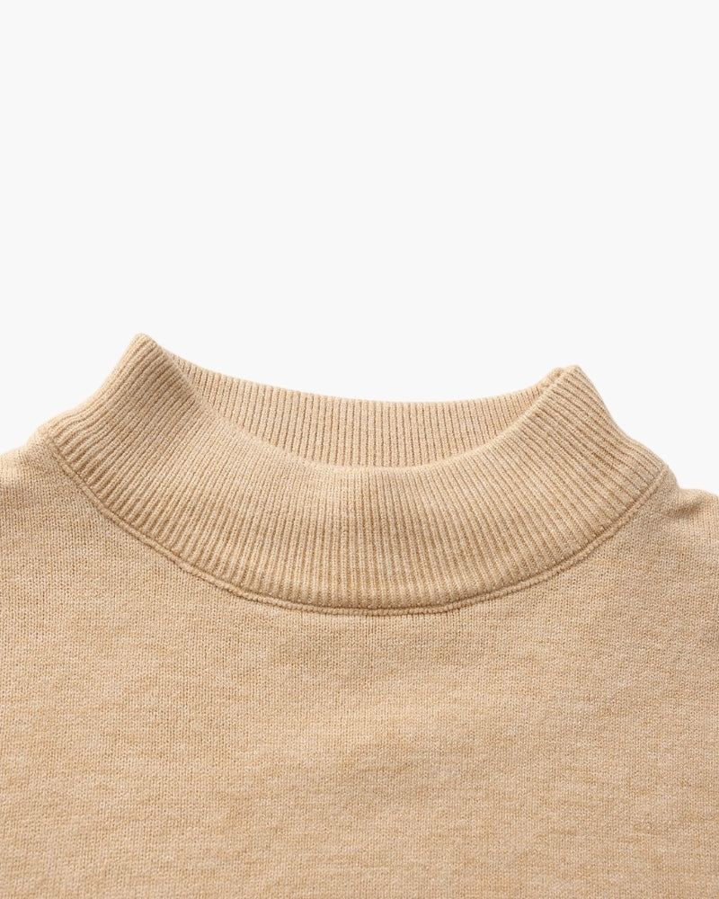 Men's Mock-Neck Jumper with Ribbed Edges and Cuffs - Beige
