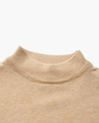 Men's Mock-Neck Jumper with Ribbed Edges and Cuffs - Beige