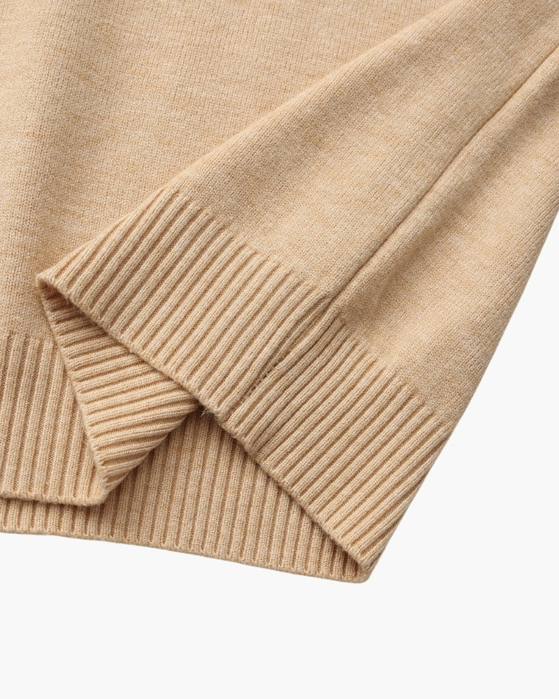 Men's Mock-Neck Jumper with Ribbed Edges and Cuffs - Beige