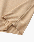Men's Mock-Neck Jumper with Ribbed Edges and Cuffs - Beige