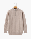 Men's Narrow-Cable Half-Zip Jumper with Low Collar - Beige