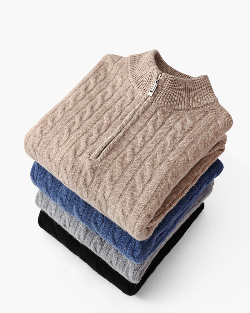 Men's Narrow-Cable Half-Zip Jumper with Low Collar - shared