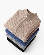 Men's Narrow-Cable Half-Zip Jumper with Low Collar - shared