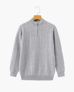 Men's Narrow-Cable Half-Zip Jumper with Low Collar - Grey