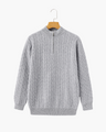 Men's Narrow-Cable Half-Zip Jumper with Low Collar - Grey