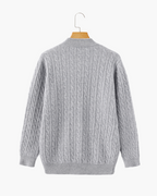 Men's Narrow-Cable Half-Zip Jumper with Low Collar - Grey