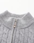 Men's Narrow-Cable Half-Zip Jumper with Low Collar - Grey