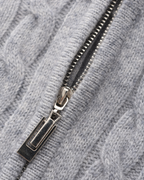 Men's Narrow-Cable Half-Zip Jumper with Low Collar - Grey