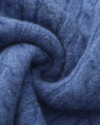 Men's Narrow-Cable Half-Zip Jumper with Low Collar - Blue