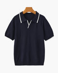 Men's Open-Neck Polo with Fine Contrast Piping - Navy
