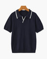 Men's Open-Neck Polo with Fine Contrast Piping - Navy