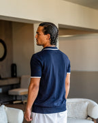Men's Open-Neck Polo with Fine Contrast Piping - Navy