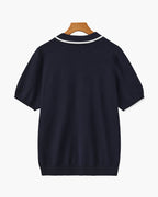 Men's Open-Neck Polo with Fine Contrast Piping - Navy