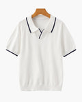 Men's Open-Neck Polo with Fine Contrast Piping - White