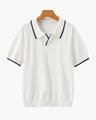 Men's Open-Neck Polo with Fine Contrast Piping - White