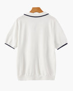 Men's Open-Neck Polo with Fine Contrast Piping - White