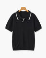 Men's Open-Neck Polo with Fine Contrast Piping - Black