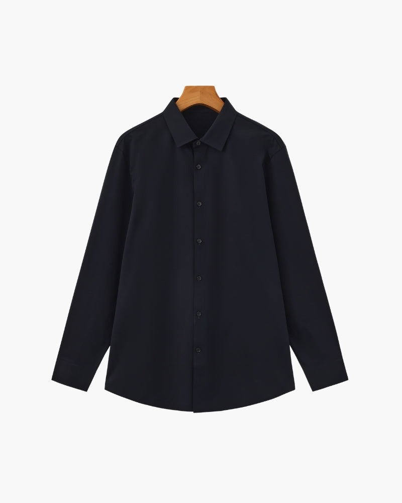 Men's Plain Button-Through Shirt with Pointed Collar - Black