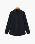 Men's Plain Button-Through Shirt with Pointed Collar - Black